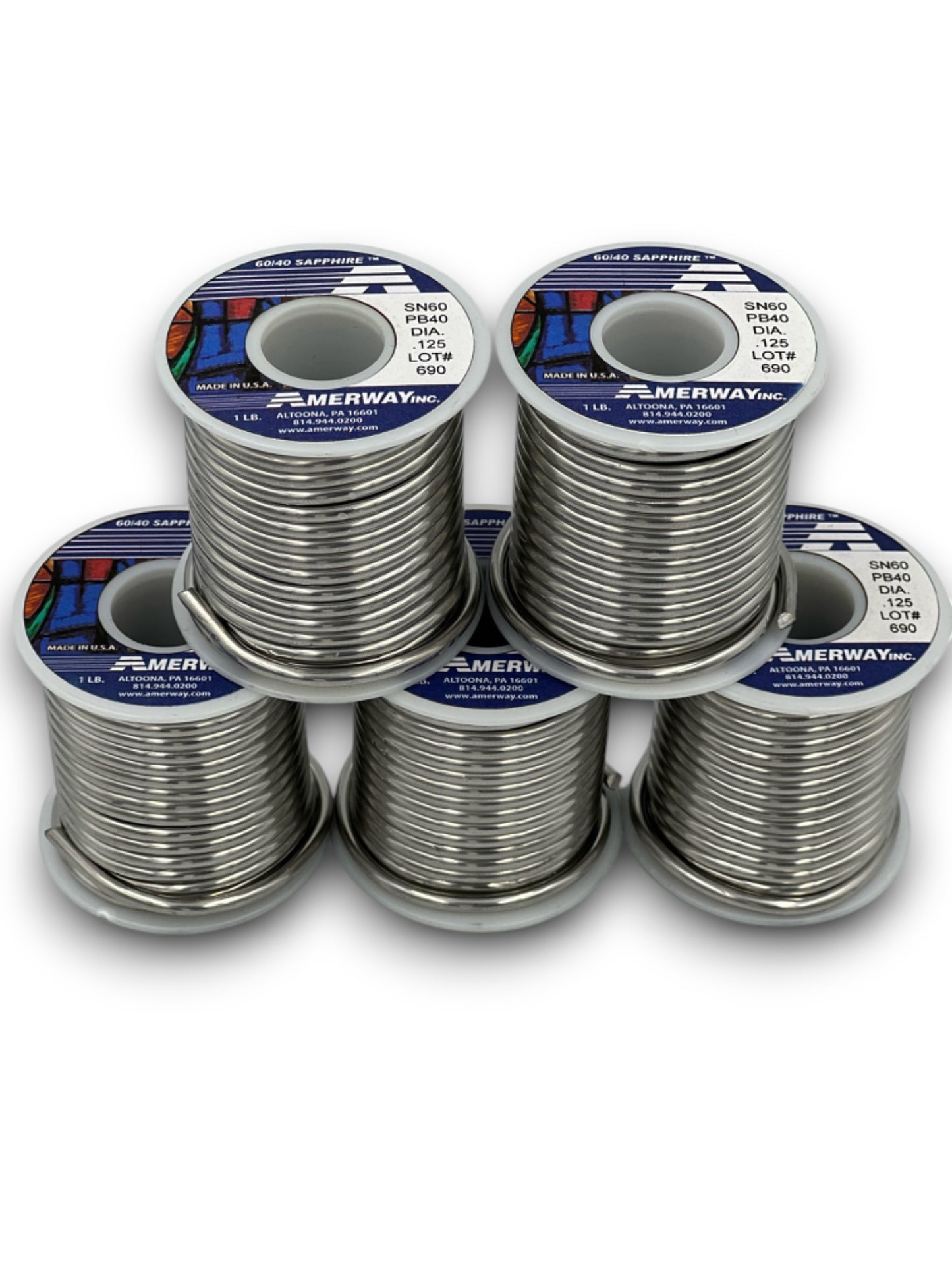 Amerway 60/40 Solder for Stained Glass / 1 lb. spools (5 pack)